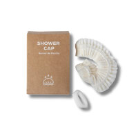 Bio-Duschhaube mit Haargummi in versiegelter brauner Box