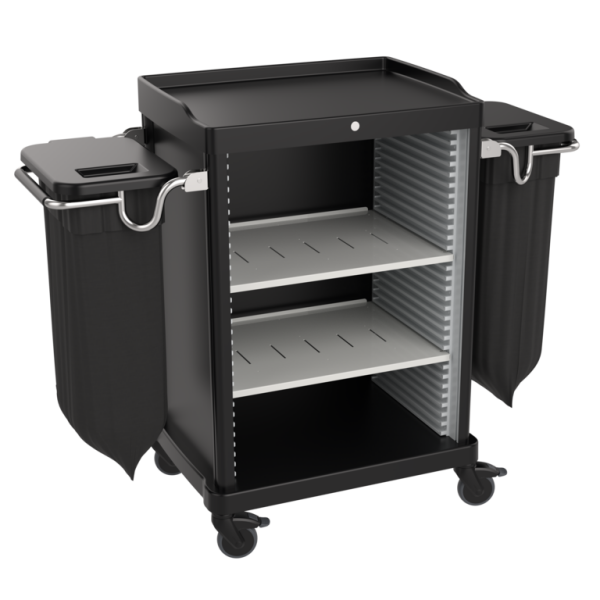 Multifunktionaler Zimmermädchenwagen mit 2 Wäschesäcken V1, Schwarz