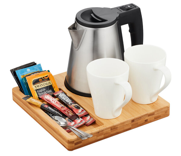 Emberton Bamboo Welcome Tray Tongwell Natural with 0.5 Liter Malvern Kettle