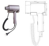 Wall-Mounted Hair Dryer with Holder, 2000 W, Gray