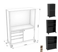 Mobile Servicestation in elegantem Schwarz mit 2 Flügeltüren, ideal für Hotels und Gastronomie