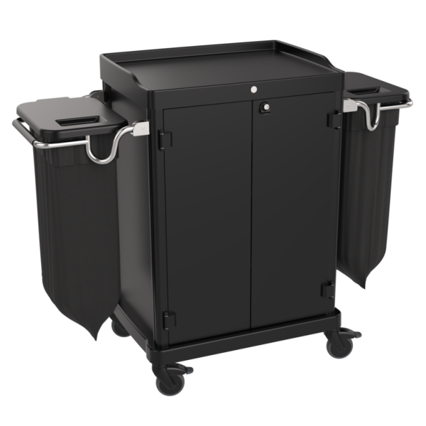 Lockable Housekeeping Trolley with 2 Laundry Bags V3 black
