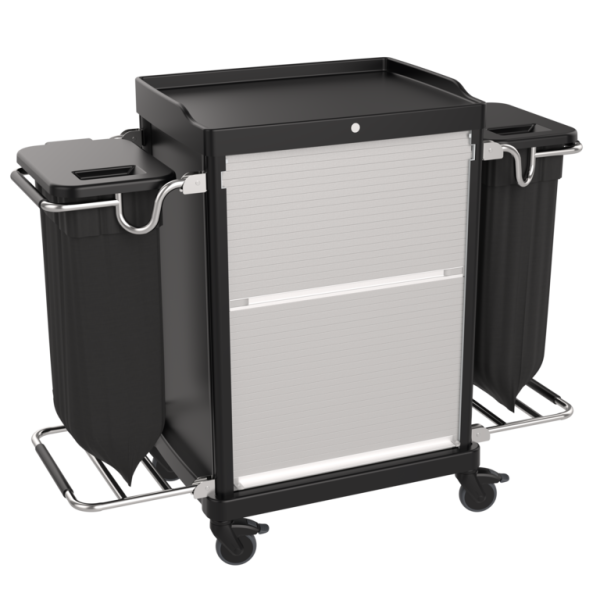 Housekeeping Trolley with Roller Shutter and 2 Laundry Bags V6 black