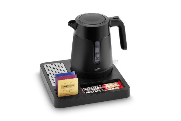 B-TRAY Willkommenstablett Square Schwarz inkl. 1L Wasserkocher Salsa