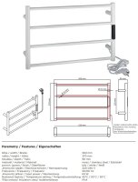 Heated Towel Rail 560 x 370 x 90 mm, 63W, Stainless Steel, White