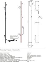 Heated Towel Rail 1180 mm, Bar, 30W, Stainless Steel, Matt, Graphite