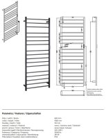 Elektrischer Wandheizkörper 600 × 1680 mm, 285 W, Edelstahl Schwarz