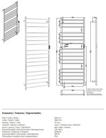 Heated Towel Rail 600 x 1680 mm, 285W, Stainless Steel, White