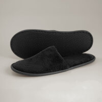 Black closed hotel slippers made of soft nonwoven fabric with a non-slip sole, 30 cm