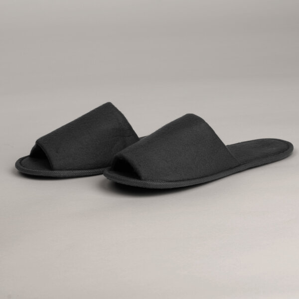 Hotelhausschuhe BASIC in Schwarz, offen, mit rutschfester Sohle, 30 cm