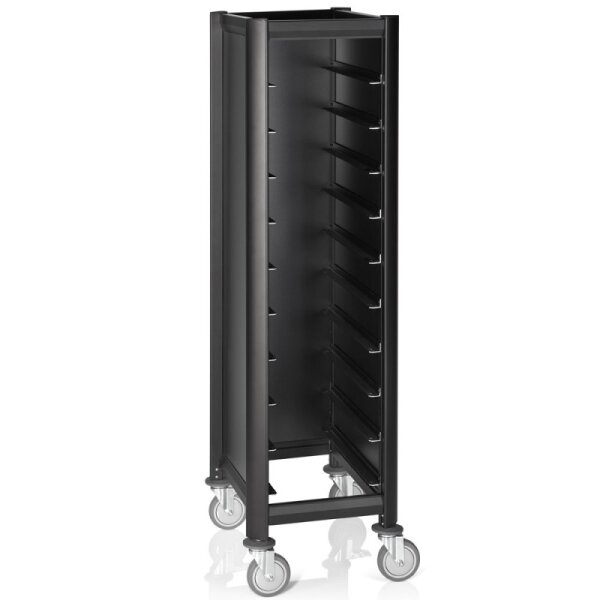 Tablettwagen für 10 Tabletts, schwarz mit Alu-Profile