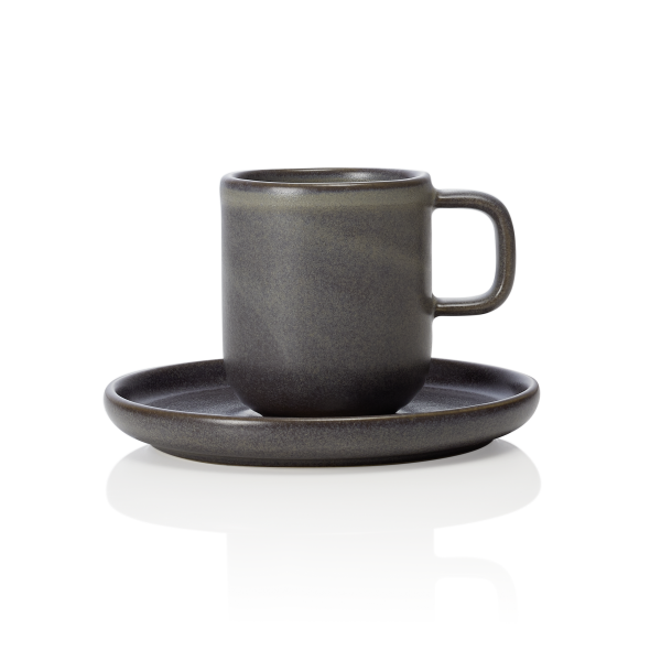 Espresso And Saucer Set, Ø 5.5 cm, Set of 6, Stoneware, One Stone Grey