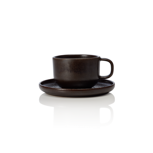 Cup And Saucer Set, 220 ml, Set of 6, Stoneware, One Metallic Brown