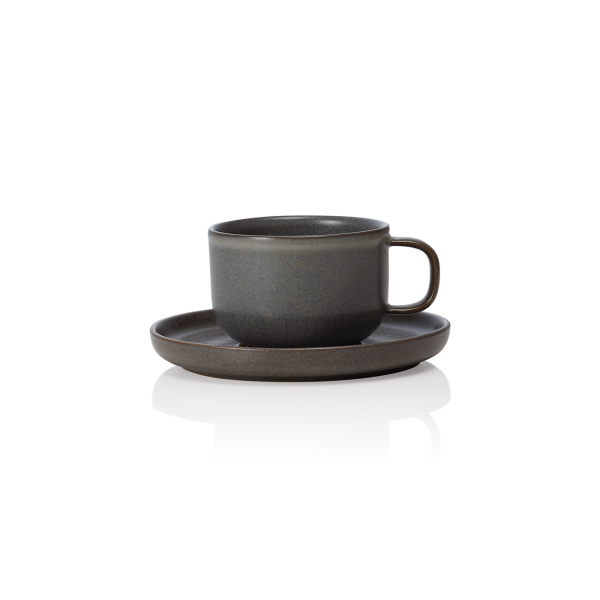 Cup And Saucer Set, 220 ml, Set of 6, Stoneware, One Stone Grey