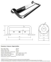 Haltegriff, 500 mm, mit Ablage, mit Abdeckung, Edelstahl, poliert, Silber, Help
