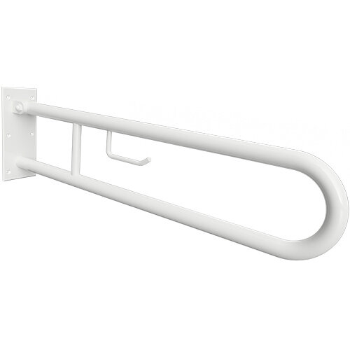 Grab bar, 813 mm, U-shape, with TP holder, folding, without cover, white, Steel