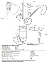 Hair dryer, 1400W, wall-mounted, with holder, coiled cord, white, Plastic