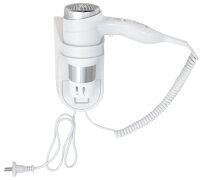 Hair dryer, 1400W, wall-mounted, with holder, coiled cord, white, Plastic