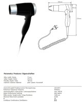 Hair dryer, 1400W, without holder, coiled cord, black, Plastic, Polished