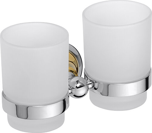Retro Gold/Chrom: Doppelzahnbürstenhalter, Messing/Glas, Verchromt, Silber