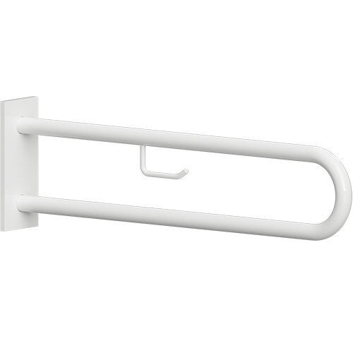 Stützgriff, 750 mm, U-Form mit Toilettenpapierhalter, mit Abdeckung, weiß