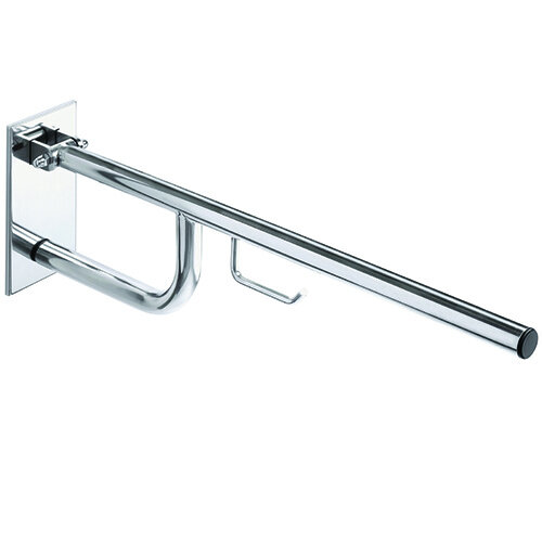 Stützklappgriff, 760 mm, mit Toilettenpapierhalter, mit Abdeckung, Edelstahl