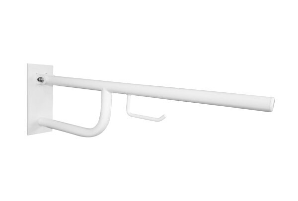 Stützklappgriff, 760 mm, mit Toilettenpapierhalter, mit Abdeckung, weiß, Stahl