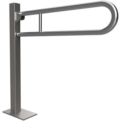 Stützklappgriff, 750 mm, U-Form, bodenmontiert, mit Abdeckung, Edelstahl, matt