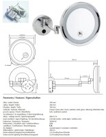 Kosmetikspiegel, ø 240 mm, mit LED-Beleuchtung, Messing, Chrom