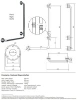 Winkelgriff, 890 mm, steckbar / zerlegt, rechts, mit Abdeckung, Edelstahl