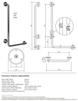 Winkelgriff, 890 mm, steckbar / zerlegt, links, mit Abdeckung, Edelstahl