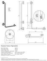 Grab bar, 890 mm, L-shape, left, folding, with cover, stainless steel, matt