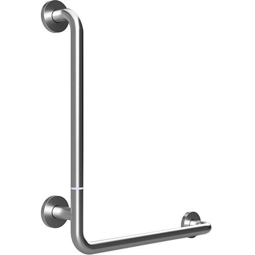 Grab bar, 680 mm, L-shape, left, folding, with cover, stainless steel, matt