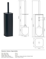 Toilet brush holder, free standing/wall mounted, stainless steel, Painted, Noir
