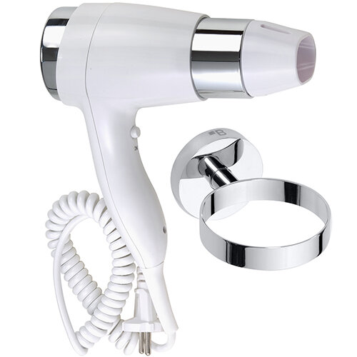 Hair dryer, 1400W, with holder, coiled cord, white, Plastic
