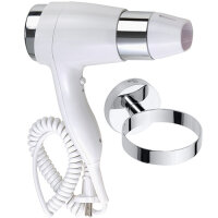 Hair dryer, 1400W, with holder, coiled cord, white, Plastic