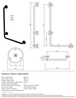 Grab bar, 890 mm, L-shape, left, with cover, black, Steel, Comaxit, Help