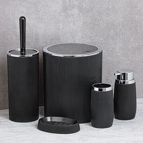 Set Badezimmerzubehör (5 St.), schwarz, Kunststoff, Home