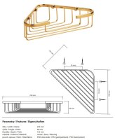 Corner shower shelf, Brass, PVD Polished, Deluxe