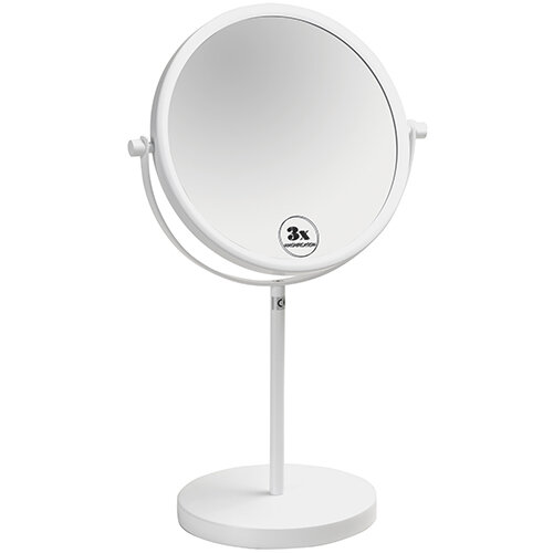 Kosmetikspiegel, ø 200 mm, doppelseitig, freistehend, Messing, Lackiert, Bianco