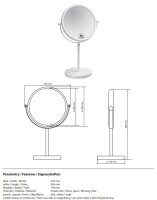 Kosmetikspiegel, ø 200 mm, doppelseitig, freistehend, Messing, Lackiert, Bianco