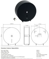 Papierrolenspender JUMBO Ø 260 mm, schwarz, Edelstahl, Lackiert