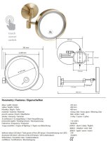 Kosmetikspiegel, ø 200 mm, mit LED-Beleuchtung, matt, Hellgold, Messing