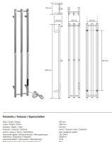 Heated towel rail PILLAR 3, 1180 mm, bar, 91W, stainless steel, polished, Silver