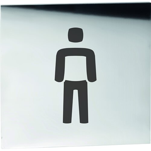 Gentlemens WC Pictogram Polished Stainless Steel Square 75x75 mm - 3M Self-Adhesive