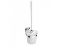Wall Mounted Toilet Brush Holder with Glass Dish white Edge