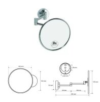 WANDKOSMETIKSPIEGEL, unbeleuchtet, 3 Vergrößerung, Doppelgelenkarm