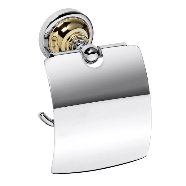 Papierrollenhalter mit Deckel Vintage Chrom mit Gold-Akzenten