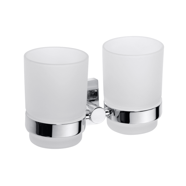 Double Toothbrush Holder with Frosted Glass Edge