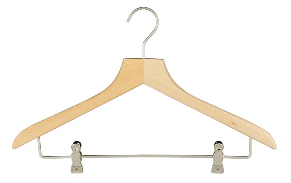 Profi Wooden Hotel Hanger with Bar and Clips lacquered 45 cm